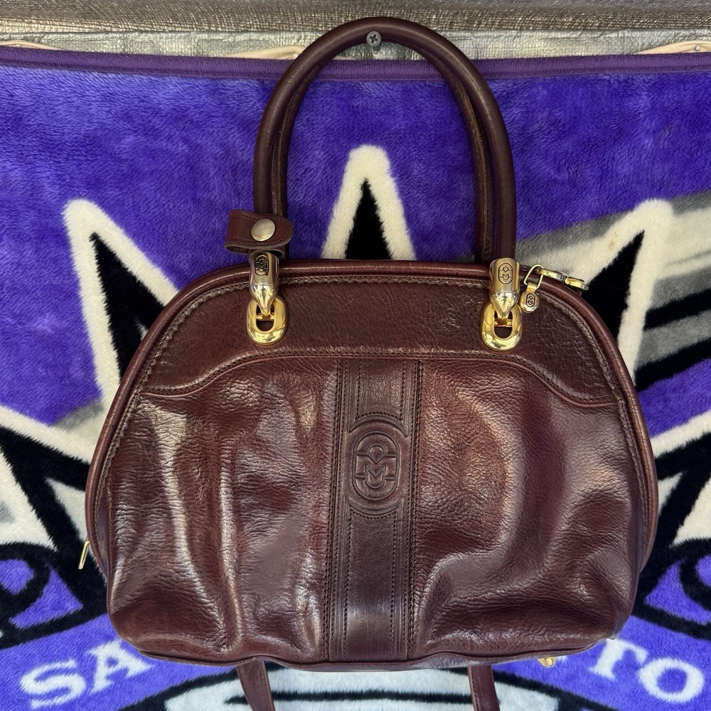 Vintage Marino Orlandi Embossed Brown Satchel Made In Italy